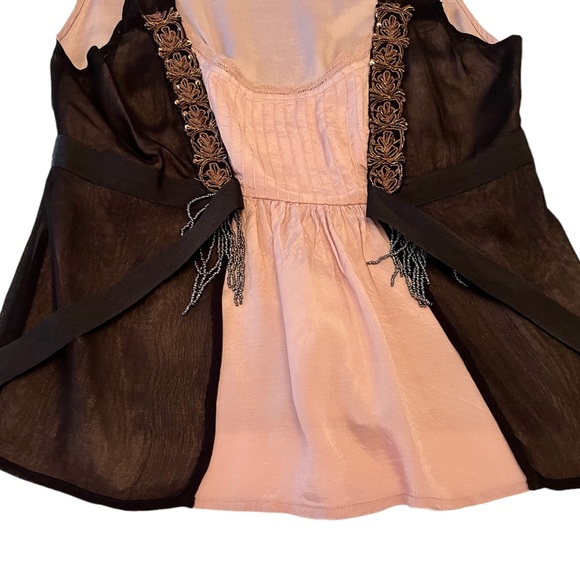Night Birger et Mikkelsen Mauve & Black Sleeveless Blouse Beaded Tassels Sz 40 - Picture 10 of 13